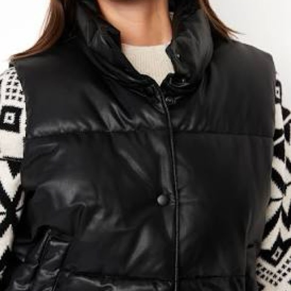Black Faux Leather Puffer Vest - Picture 3 of 10